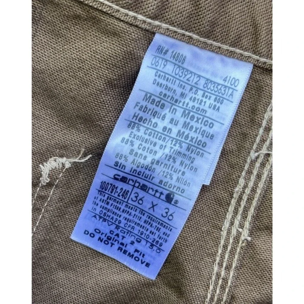 Carhartt FR Men's 36X35 Washed Duck Work Dungaree Pants Mid Brown 100791-246
